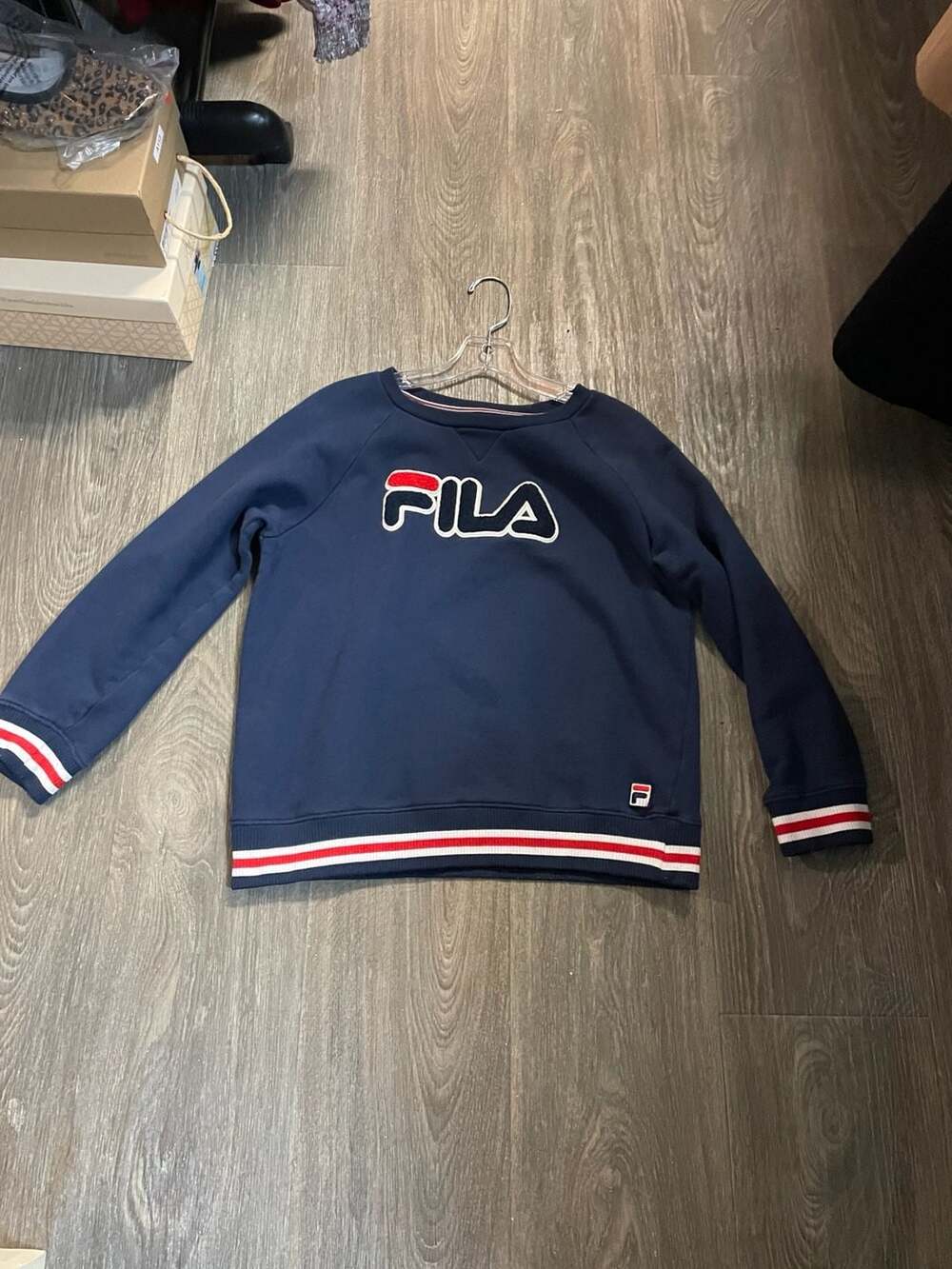 Vintage FILA Navy Blue Spell Out Crewneck Sweatshirt XL